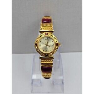 Avon Gold Tone Red Cabochon Bracelet Watch Japan Quartz New Battery 24mm Classic
